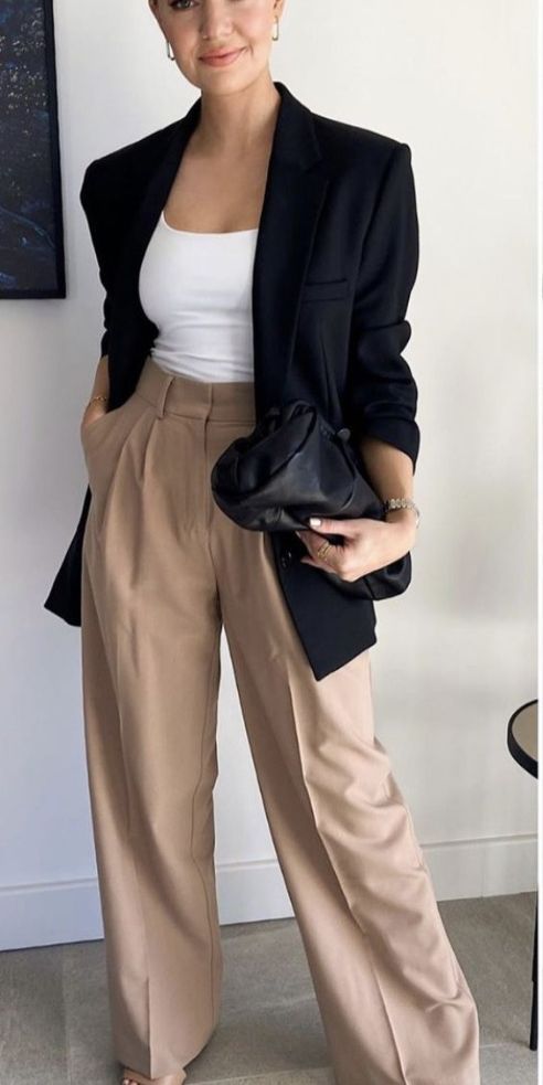 White T Shirt Outfit Ideas: White T-Shirt + Blazer + Trousers White T Shirt Outfit Ideas: White T-Shirt + Blazer + Trousers