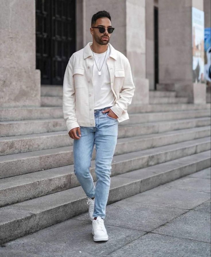 White T-Shirt + Overshirt or Flannel + Jeans